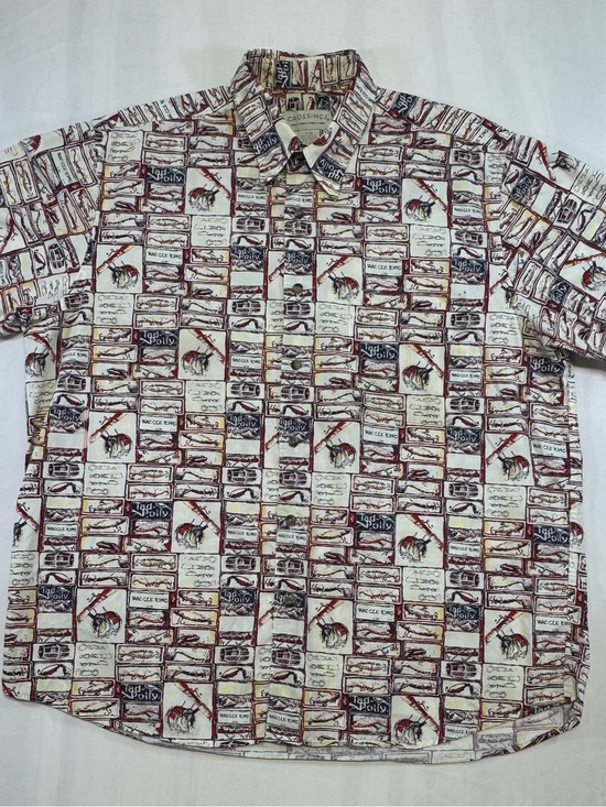 Crossings Other - Men's Short-Sleeve Button-Down Shirt - White with Red & Brown Print